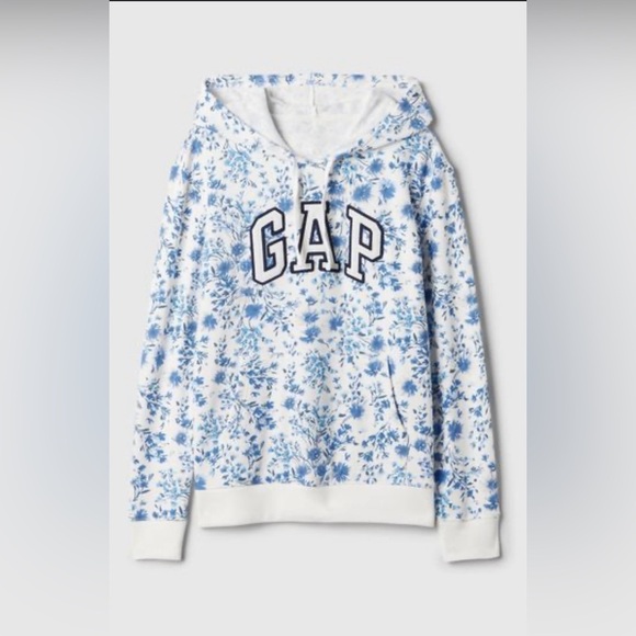 GAP Tops - Women’s Blue and White Floral Gap Logo hoodie size XL